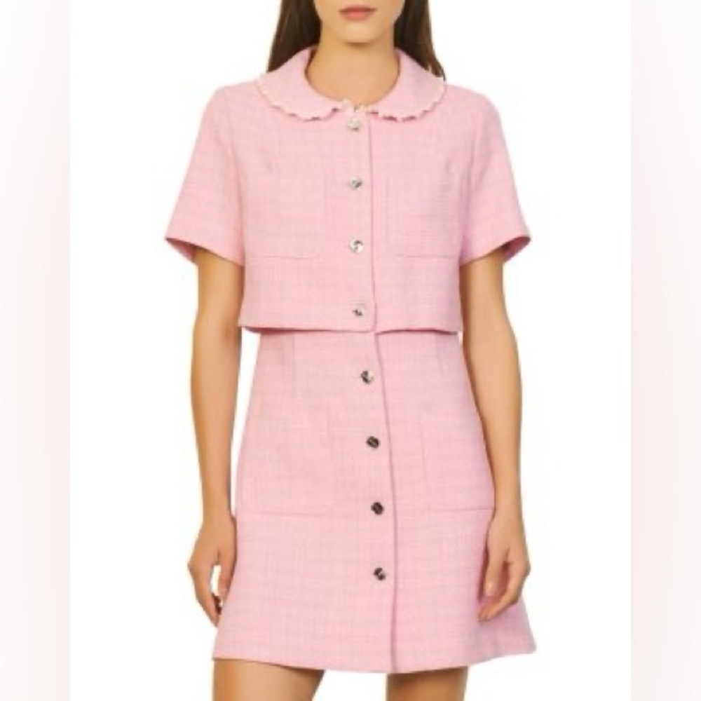 New! Sandro Rosee Trompe L'oeil Tweed Mini Dress 45236 - Picture 2 of 16